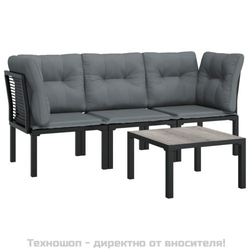 Градински лаундж комплект 4 части черно и сиво полиратан