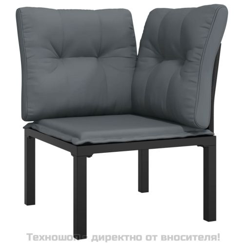 Градински лаундж комплект, 9 части, черно и сиво, полиратан