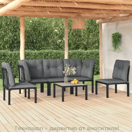 Градински лаундж комплект 6 части черно и сиво полиратан