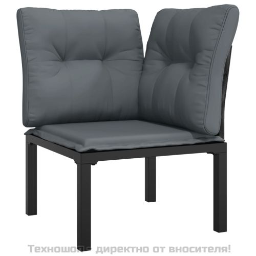 Градински лаундж комплект от 7 части, черно и сиво, полиратан