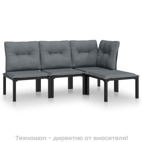 Градински лаундж комплект 4 части черно и сиво полиратан