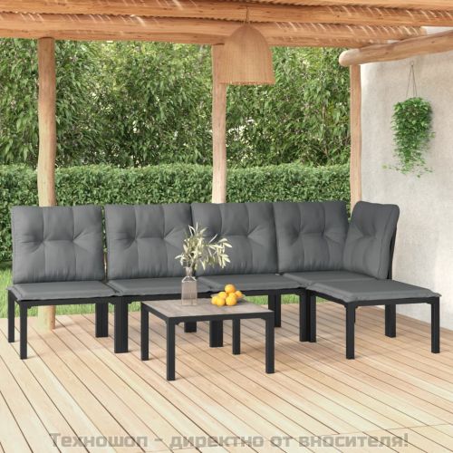 Градински лаундж комплект 6 части черно и сиво полиратан