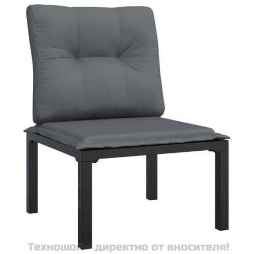 Градински лаундж комплект 5 части черно и сиво полиратан