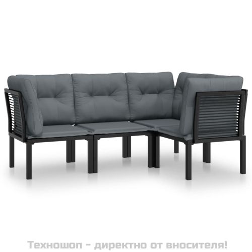 Градински лаундж комплект 4 части черно и сиво полиратан