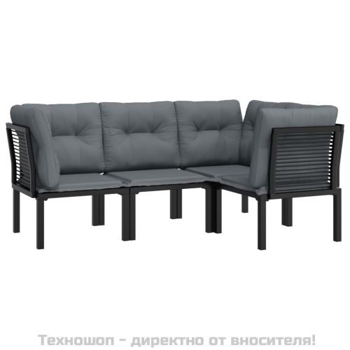 Градински лаундж комплект 4 части черно и сиво полиратан