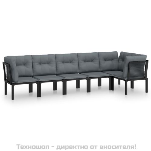 Градински лаундж комплект 6 части черно и сиво полиратан