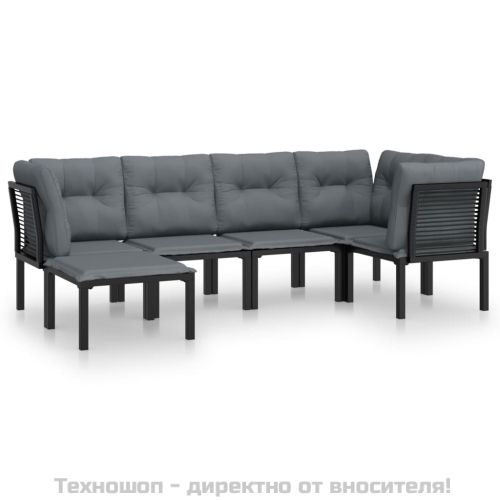 Градински лаундж комплект 6 части черно и сиво полиратан