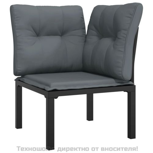 Градински лаундж комплект 6 части черно и сиво полиратан