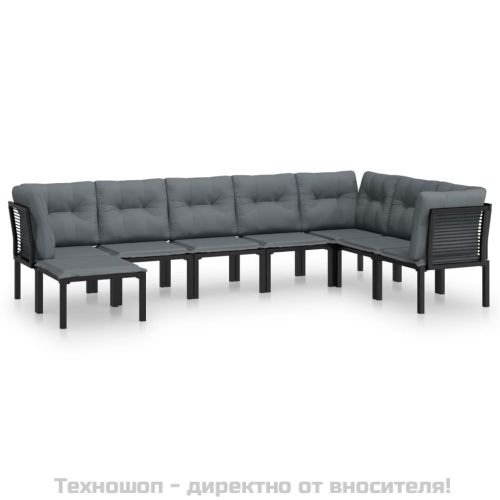 Градински лаундж комплект, 8 части, черно и сиво, полиратан