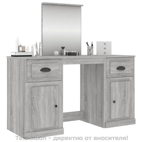 Комплект тоалетка с огледало, сив сонома, 130x50x132,5 см