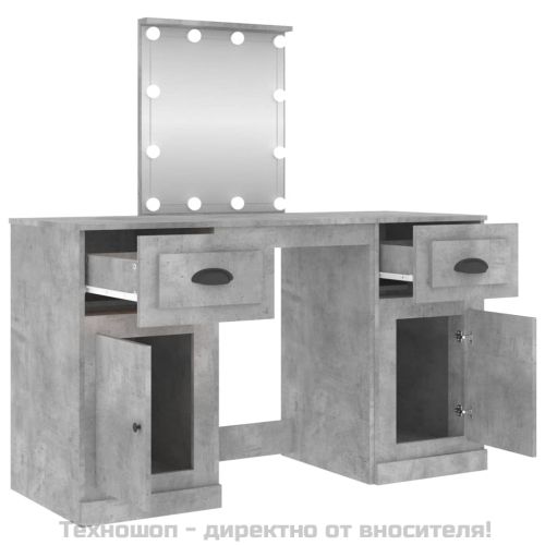 Тоалетка с LED, бетонно сива, 130x50x132,5 см