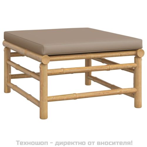 Градински лаундж комплект, 6 части, възглавници таупе, бамбук
