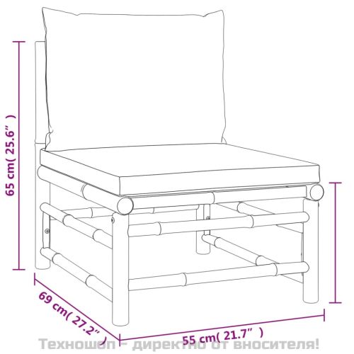 Градински комплект със светлосиви възглавници 3 части бамбук