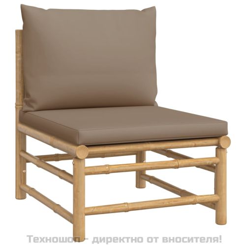 Градински лаундж комплект, 7 части, възглавници таупе, бамбук