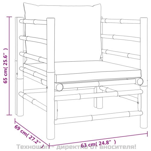 Градински лаундж комплект, 6 части, зелени възглавници, бамбук
