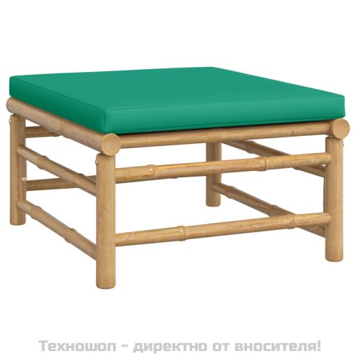 Градински лаундж комплект, 8 части, зелени възглавници, бамбук