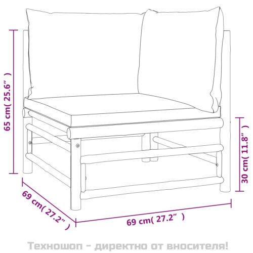 Градински лаундж комплект, 8 части, зелени възглавници, бамбук