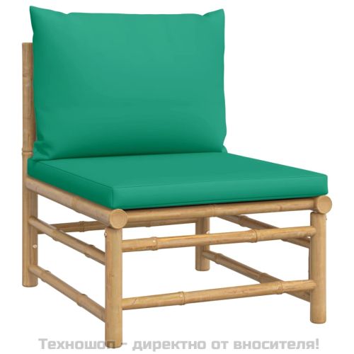 Градински лаундж комплект, 12 части, зелени възглавници, бамбук