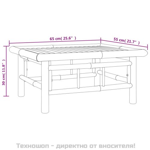 Градински лаундж комплект с кремави възглавници 6 части бамбук