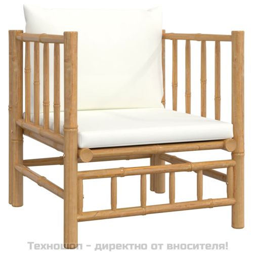 Градински лаундж комплект с кремави възглавници 12 части бамбук