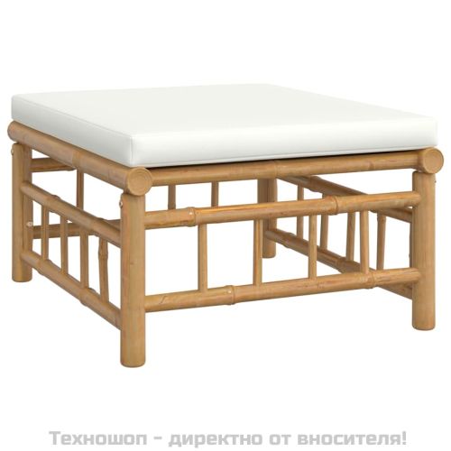 Градински лаундж комплект с кремави възглавници 9 части бамбук