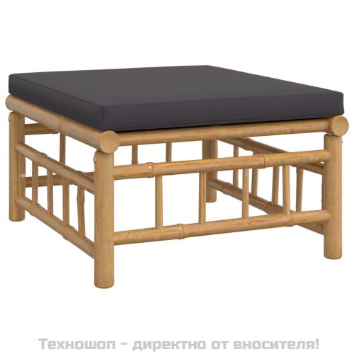 Градински лаундж комплект тъмносиви възглавници 6 части бамбук
