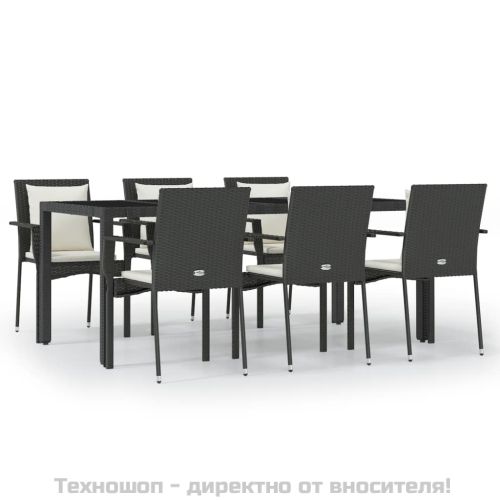 Градински трапезен комплект 7 части възглавници черен полиратан