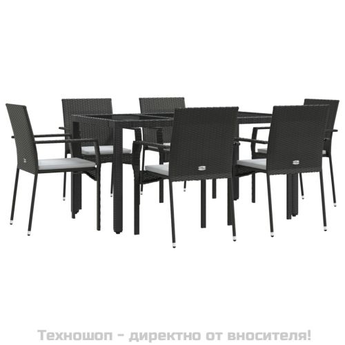 Градински трапезен комплект 7 части възглавници черен полиратан