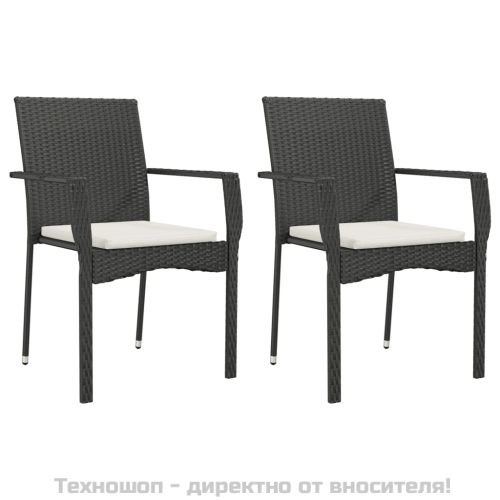 Градински комплект от 3 части с възглавници черни полиратан