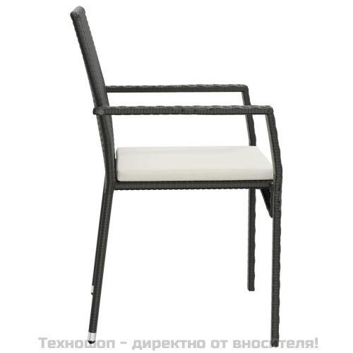 Градински комплект от 3 части с възглавници черни полиратан