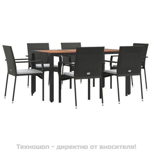 Градински трапезен комплект 7 части възглавници черен полиратан