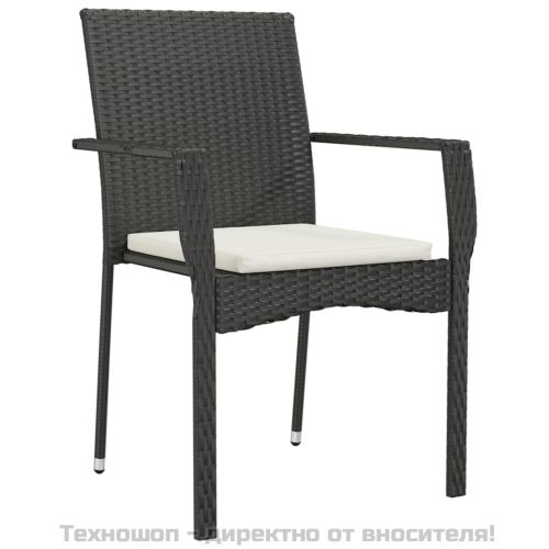 Градински трапезен комплект 7 части възглавници черен полиратан