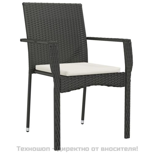 Градински трапезен комплект 7 части възглавници черен полиратан