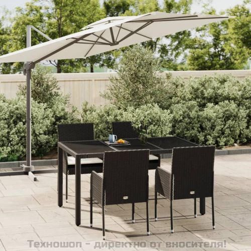 Градински трапезен комплект възглавници 5 части черен полиратан