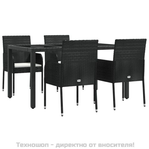 Градински трапезен комплект възглавници 5 части черен полиратан
