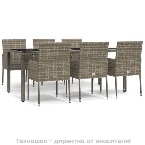 Градински трапезен комплект 7 части с възглавници сив полиратан