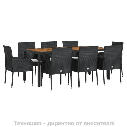 Градински трапезен комплект възглавници 9 части черен полиратан
