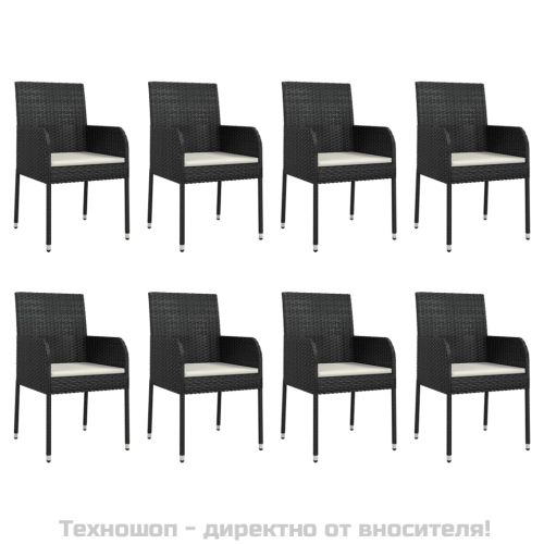 Градински трапезен комплект възглавници 9 части черен полиратан