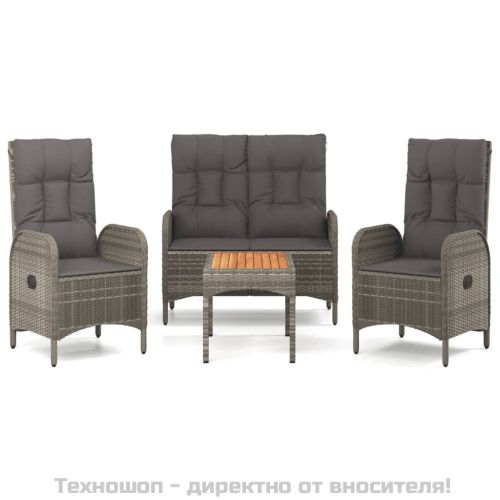 Градински трапезен комплект 4 части с възглавници сив полиратан