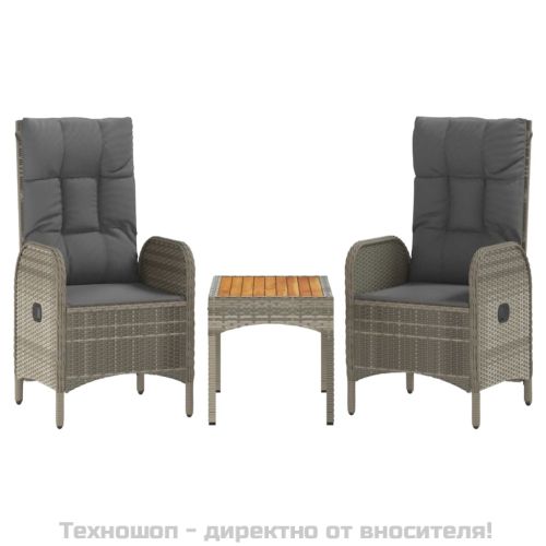 Градински трапезен комплект 4 части с възглавници сив полиратан