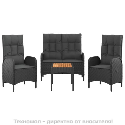 Градински трапезен комплект възглавници 4 части черен полиратан