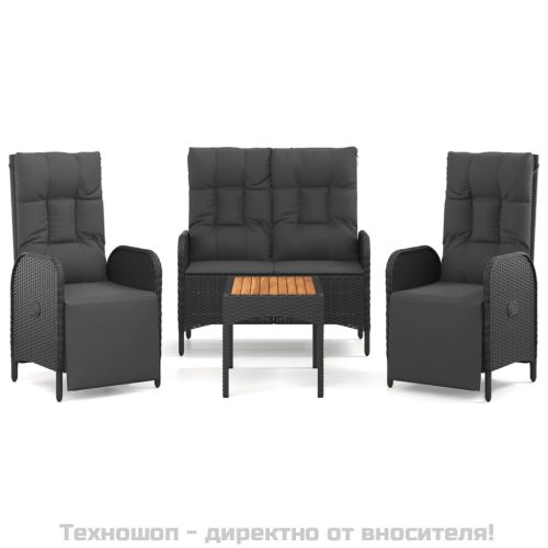 Градински трапезен комплект възглавници 4 части черен полиратан