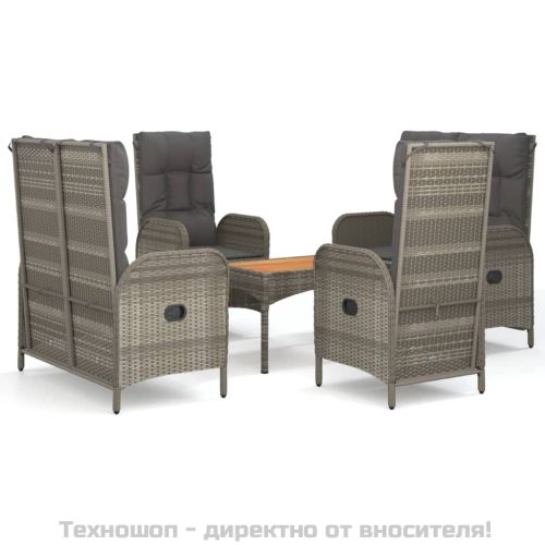 Градински трапезен комплект 5 части с възглавници сив полиратан