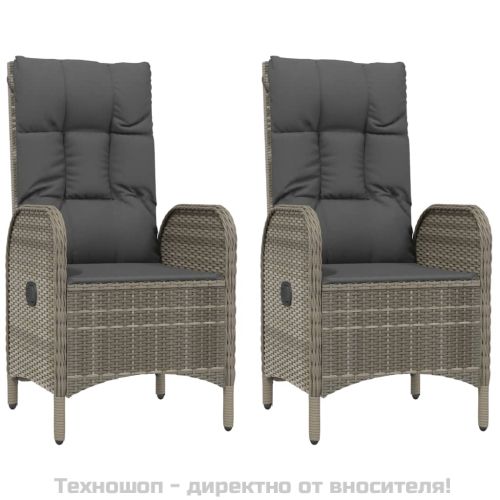 Градински трапезен комплект 5 части с възглавници сив полиратан