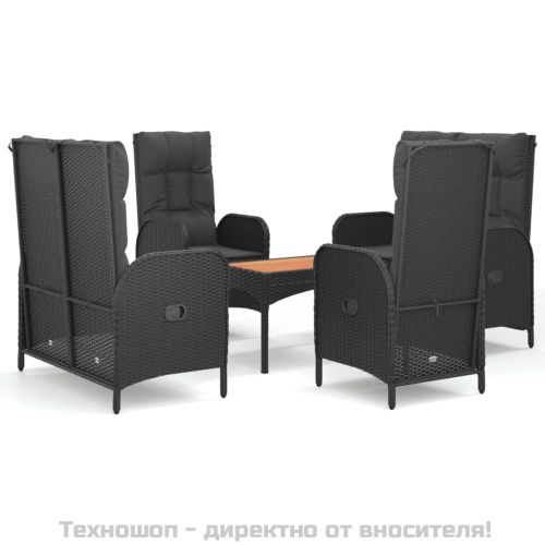 Градински трапезен комплект възглавници 5 части черен полиратан