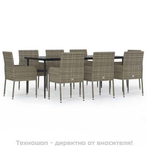 Градински трапезен комплект 9 части с възглавници сив полиратан