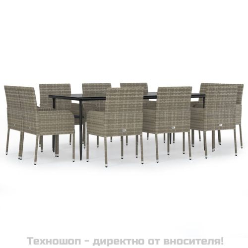 Градински комплект с възглавници 11 части черно/сиво полиратан