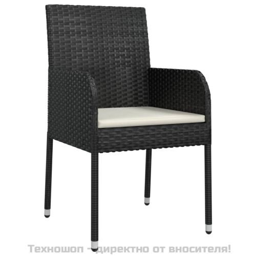 Градински трапезен комплект възглавници 9 части черен полиратан