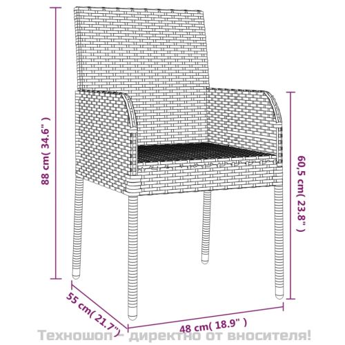 Градински трапезен комплект възглавници 9 части черен полиратан