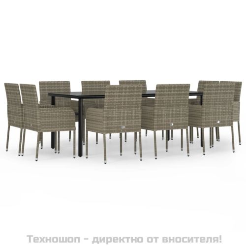 Градински комплект с възглавници 11 части черно/сиво полиратан